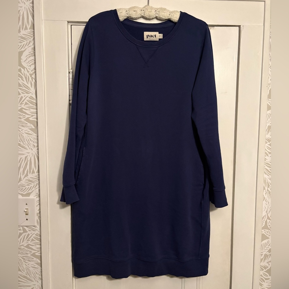 PACT® Organic Cotton Downtime Essential Long Sleeve Navy Sweatshirt Dress - Picture 4 of 9